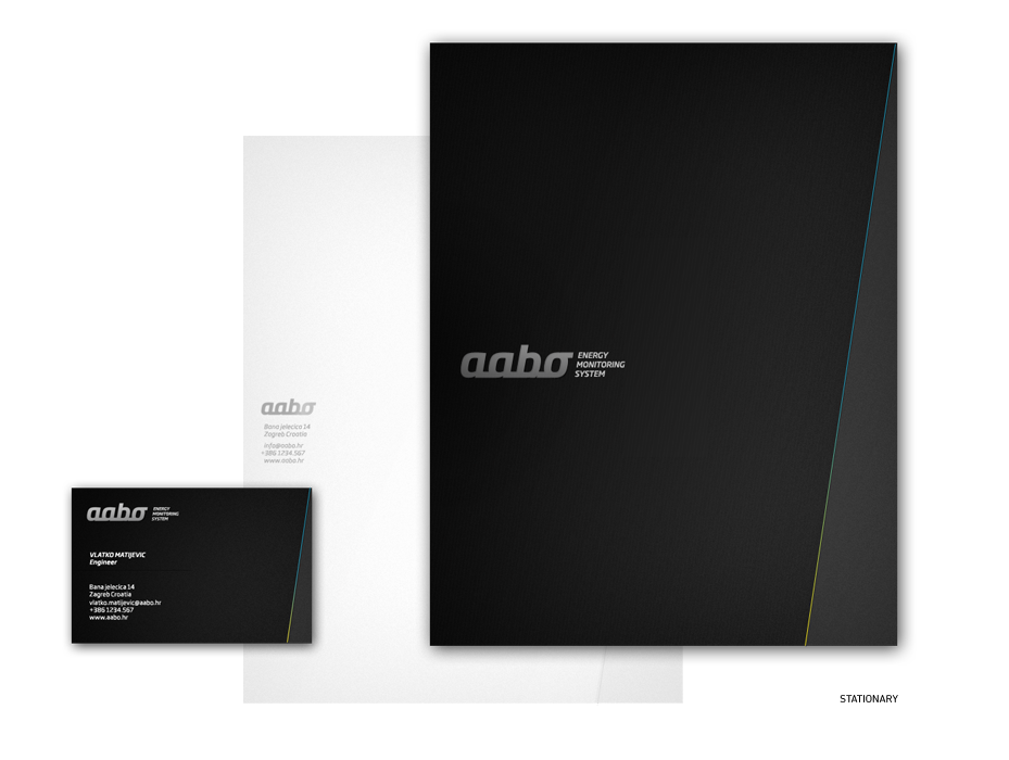 Aabo stationary, business card, folder, business letter