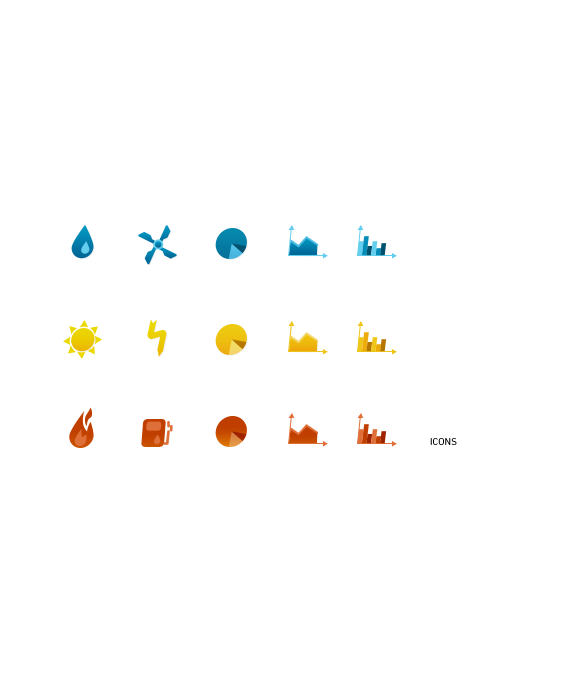 Aabo icons, wind, gas, water, charts, sun, energy