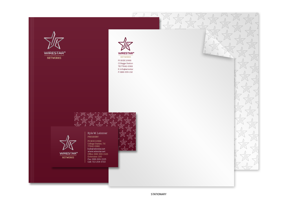 Wirestar Networks stationary business cards, folder, business letter